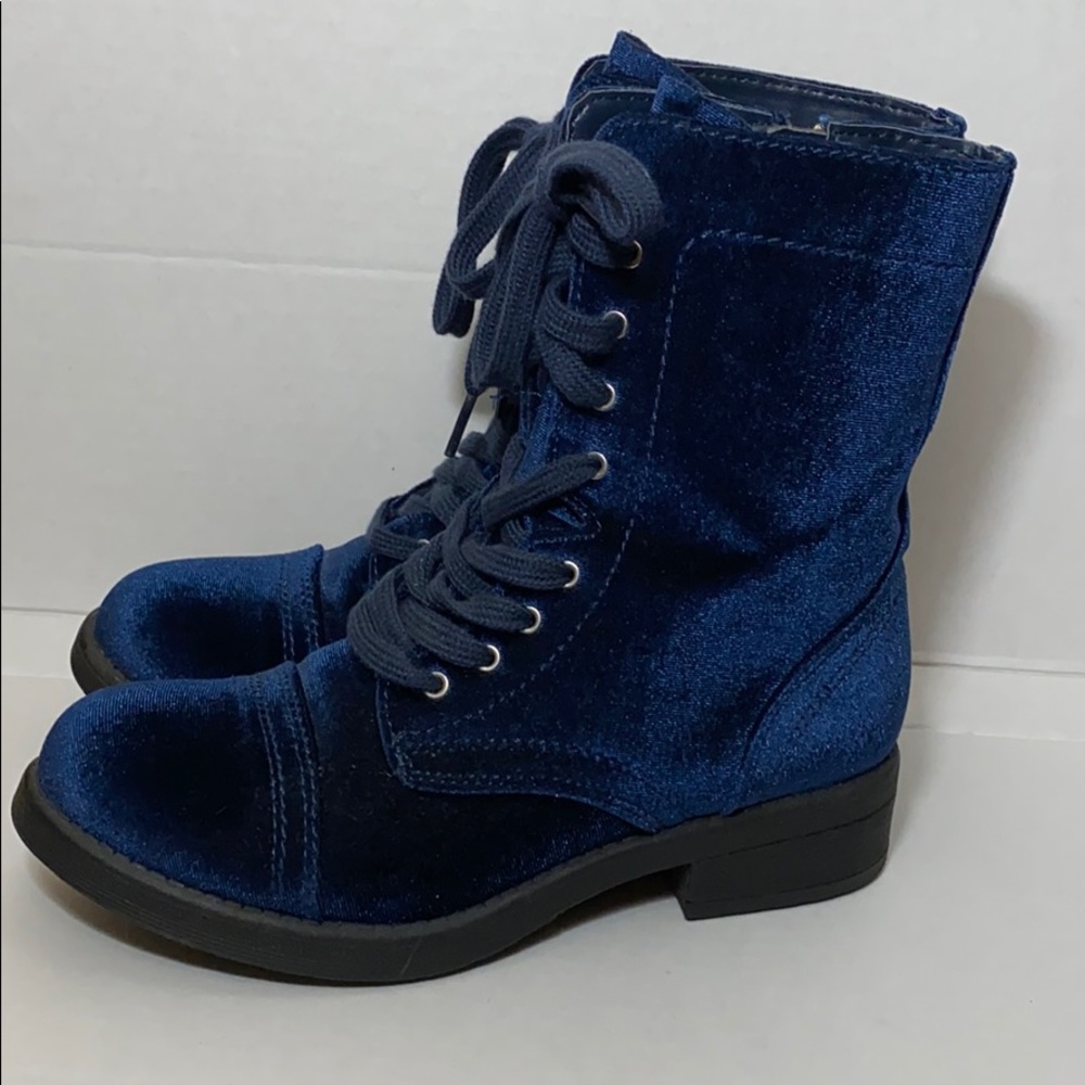 Blue Velvet Combat Boots